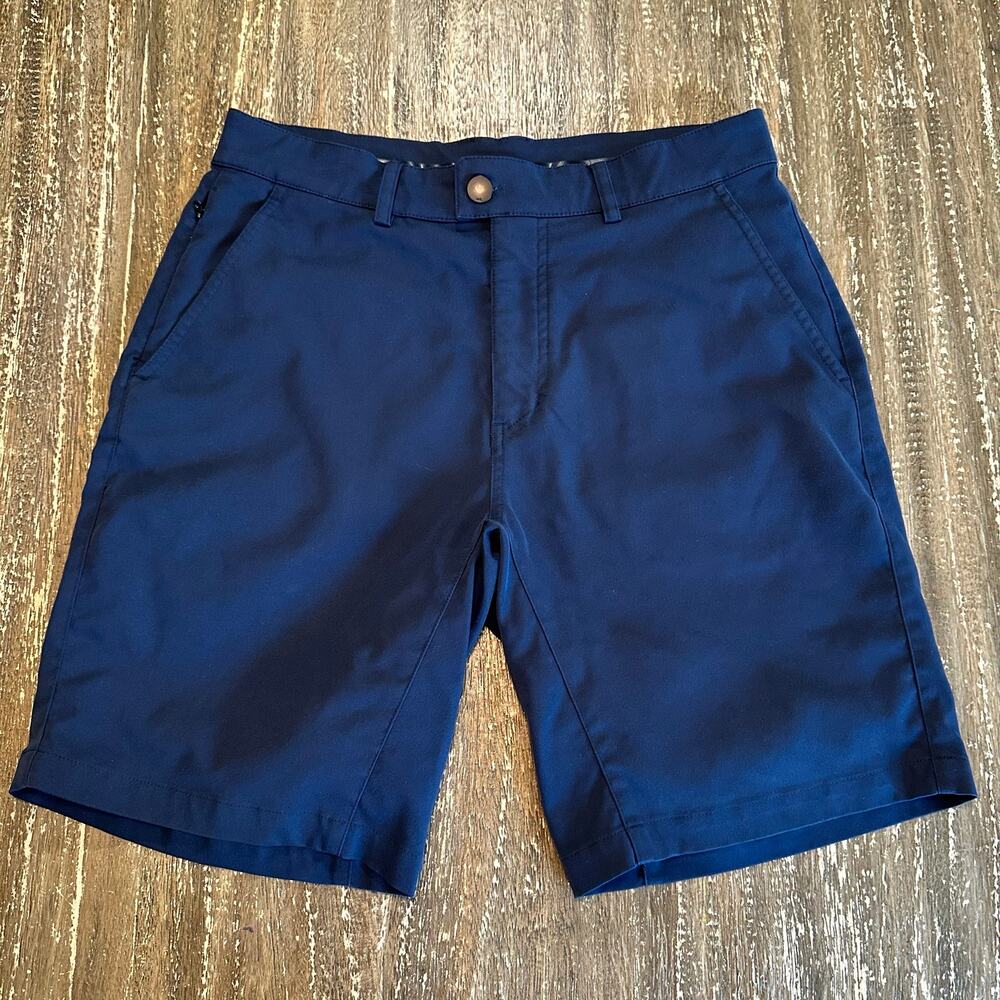 Myles Performance Chino Polyester Golf Shorts 9” Inseam Navy Blue Mens Size 32
